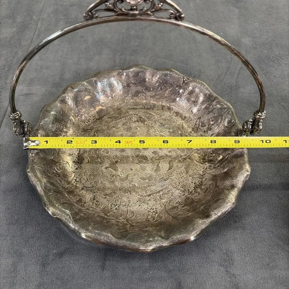 Victorian Era Ornate Bridal Basket James W Tufts Quadruple Plate #2741 FS
